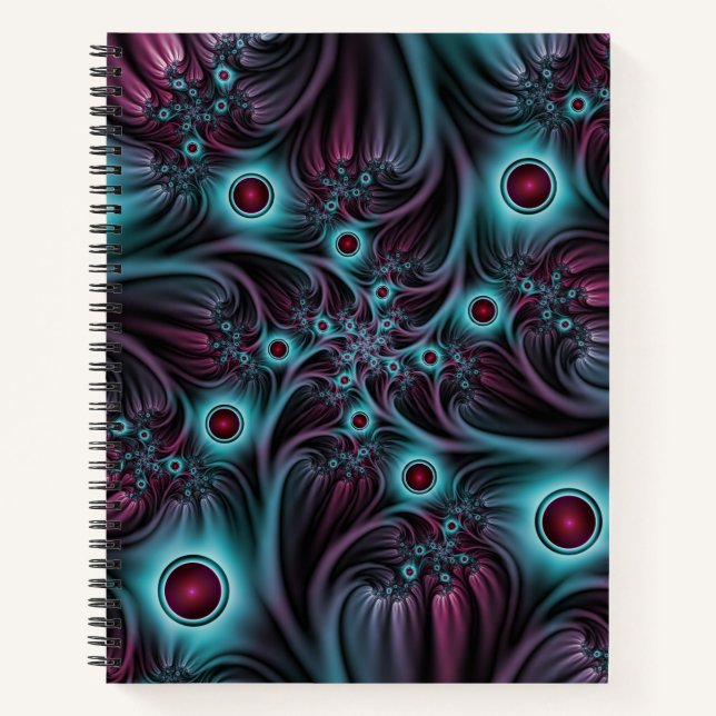 Into the Depth Blue Pink Abstract Fractal Art Notebook (Front)