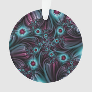 Into the Depth Blue Pink Abstract Fractal Art Ornament