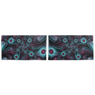 Into the Depth Blue Pink Abstract Fractal Art Pillowcase