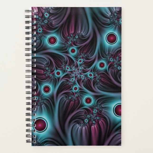 Into the Depth Blue Pink Abstract Fractal Art Planner (Front)