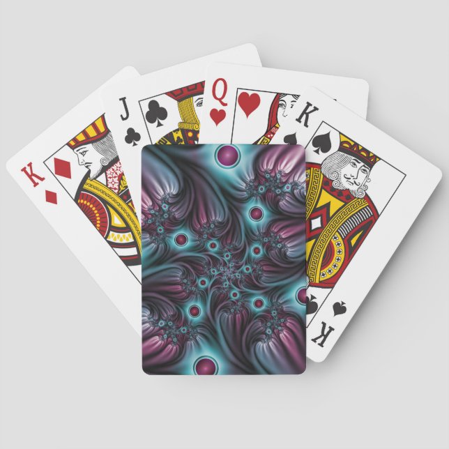 Into the Depth Blue Pink Abstract Fractal Art Playing Cards (Back)