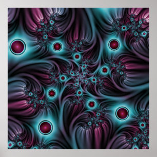 Into the Depth Blue Pink Abstract Fractal Art Poster