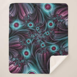 Into the Depth Blue Pink Abstract Fractal Art Sherpa Blanket