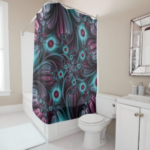 Into the Depth Blue Pink Abstract Fractal Art Shower Curtain