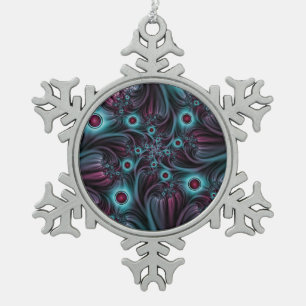 Into the Depth Blue Pink Abstract Fractal Art Snowflake Pewter Christmas Ornament