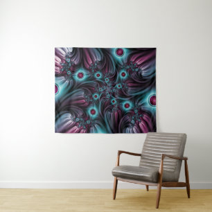 Into the Depth Blue Pink Abstract Fractal Art Tapestry