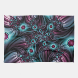Into the Depth Blue Pink Abstract Fractal Art Tea Towel