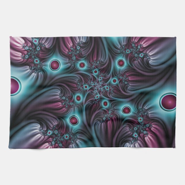 Into the Depth Blue Pink Abstract Fractal Art Tea Towel (Horizontal)
