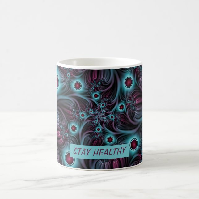 Into the Depth Blue Pink Abstract Fractal Art Text Coffee Mug (Center)