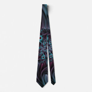 Into the Depth Blue Pink Abstract Fractal Art Tie