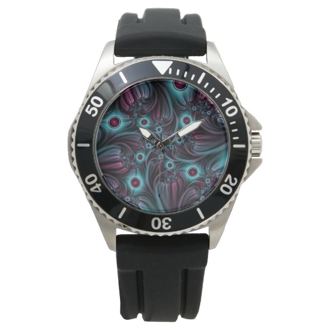 Into the Depth Blue Pink Abstract Fractal Art Watch (Front)