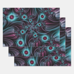 Into the Depth Blue Pink Abstract Fractal Art Wrapping Paper Sheet