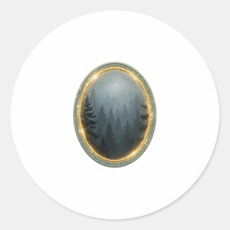 Into the Fog — Moody Pine Forest Classic Round Sticker