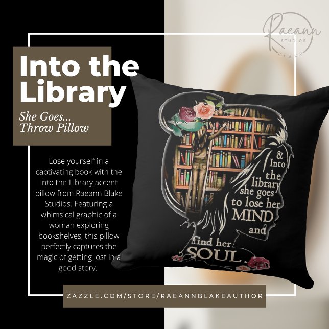 Into the Library She Goes Throw Pillow (Creator Uploaded)