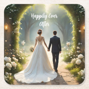 Into the Mystic: Newlyweds' Journey  Square Paper Coaster
