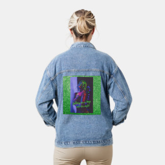 Into the Night Green Faux Glitter   Denim Jacket