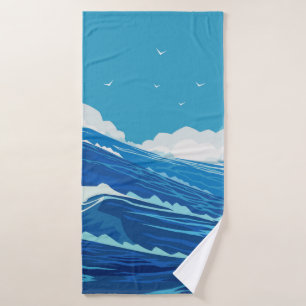 Into the ocean. Beautiful large sea waves and blue Bath Towel
