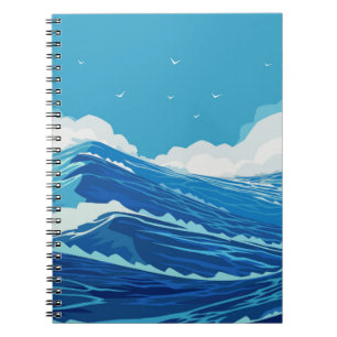 Into the ocean. Beautiful large sea waves and blue Notebook