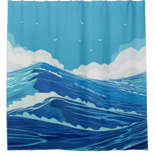 Into the ocean. Beautiful large sea waves and blue Shower Curtain