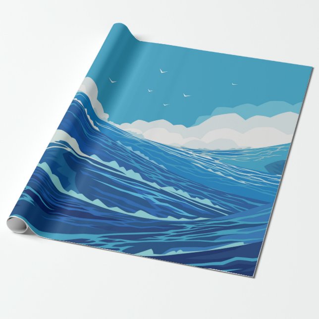 Into the ocean. Beautiful large sea waves and blue Wrapping Paper (Unrolled)