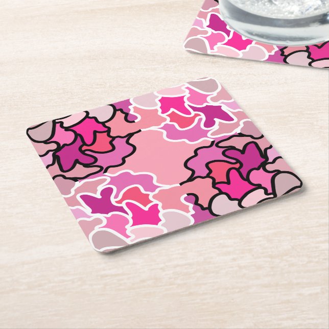 Into The Pink Mid Century Geometric Pattern Art Square Paper Coaster (Angled)