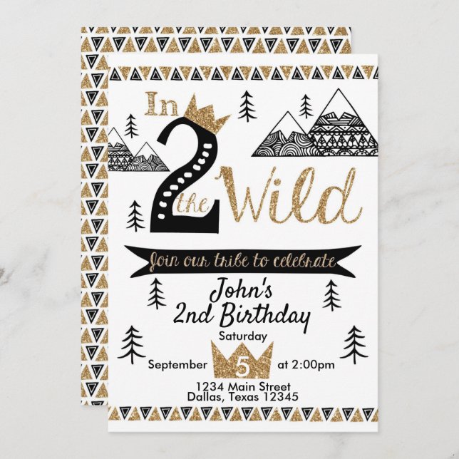 Into the Wild 2nd Birthday Party Invitation Tribal (Front/Back)