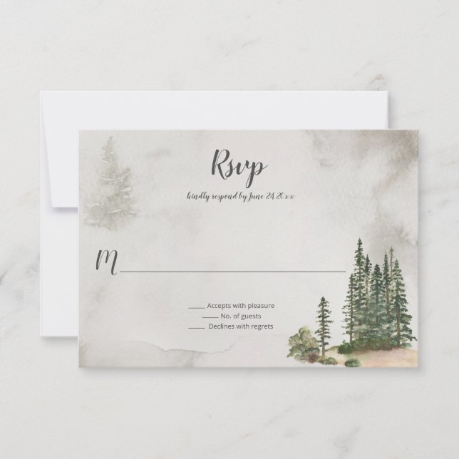 Into the Wild Fir Trees Rustic Wedding | RSVP Card (Front)