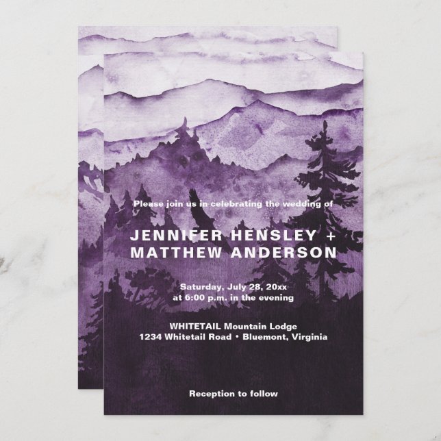 Into The Wild Purple Mist Mountains Scene Wedding Invitation (Front/Back)