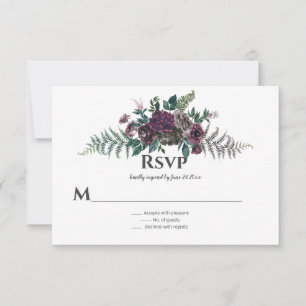 Into the Wild Rustic Burgundy Grey Floral RSVP Card
