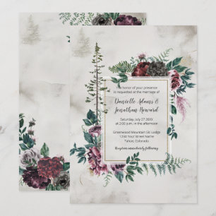 Into the Wild Rustic Burgundy Grey Floral Wedding Invitation