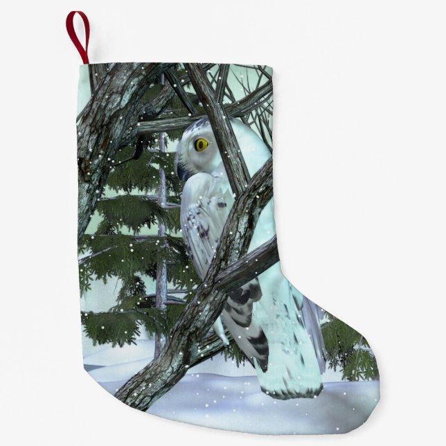 Into The Wild Snowy Owl SCENE HOLIDAY DECOR Small Christmas Stocking (Front)