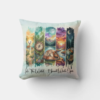 Into the Wild Watercolor Camping Mountain Nature Cushion