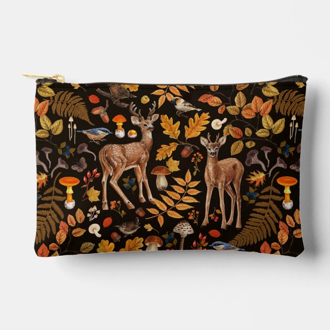 Into the woods/Autumn deer on black Accessory Pouch (Front)