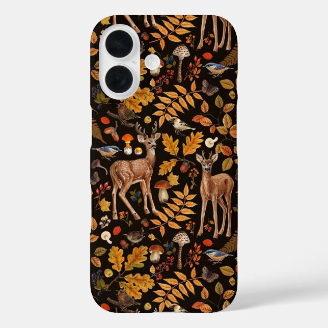Into the woods/Autumn deer on black Case-Mate iPhone Case (Back)