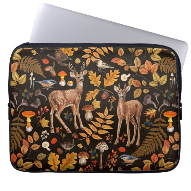 Into the woods/Autumn deer on black Laptop Sleeve (Front)