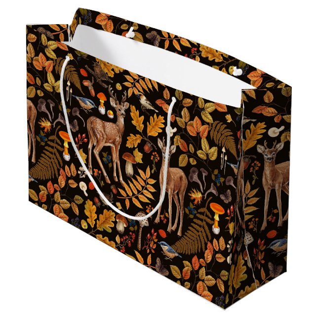Into the woods/Autumn deer on black Large Gift Bag (Back Angled)