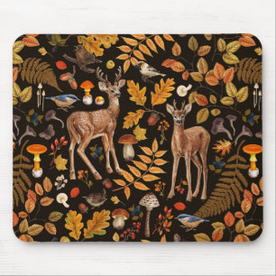 Into the woods/Autumn deer on black Mouse Pad