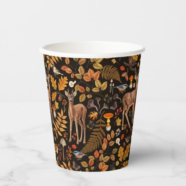 Into the woods/Autumn deer on black Paper Cups (Front)