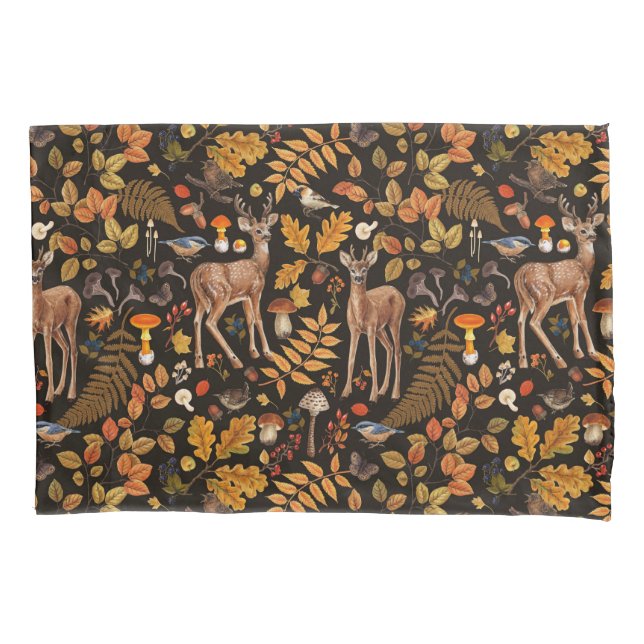 Into the woods/Autumn deer on black Pillowcase (Front-Left)