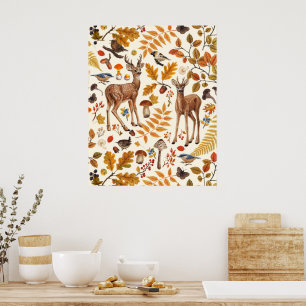 Into the woods/Autumn deer on black Poster