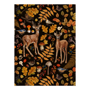 Into the woods/Autumn deer on black Poster