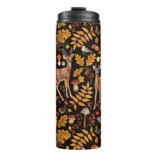 Into the woods/Autumn deer on black Thermal Tumbler