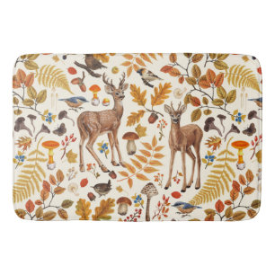 Into the woods/Autumn deer on off white Bath Mat