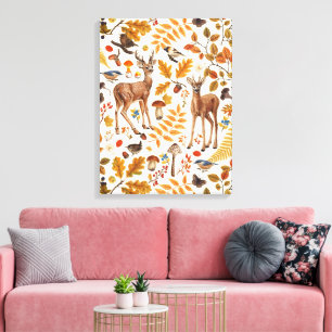 Into the woods/Autumn deer on off white Canvas Print