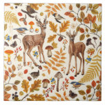 Into the woods/Autumn deer on off white Ceramic Tile<br><div class="desc">Enjoy the serene beauty of this painted autumn pattern with deers,  colourful leaves,  berries, </div>