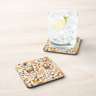 Into the woods/Autumn deer on off white Coaster
