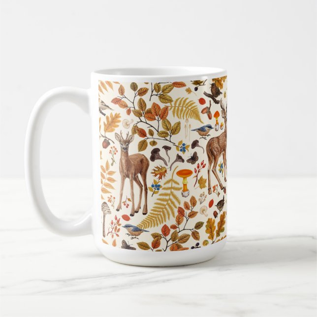 Into the woods/Autumn deer on off white Coffee Mug (Left)
