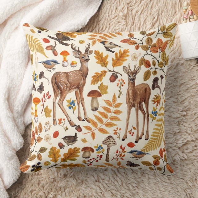 Into the woods/Autumn deer on off white Cushion (Blanket)