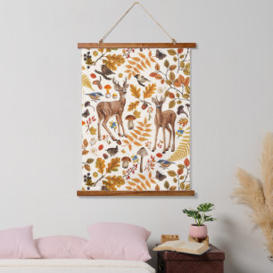 Into the woods/Autumn deer on off white Hanging Tapestry