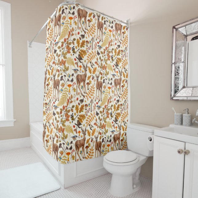 Into the woods/Autumn deer on off white Shower Curtain (In Situ)